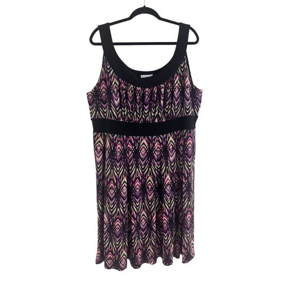 Dressbarn Purple Geometric Print Midi Dress Size 20W 2X Plus Sleeveless Stretch - Picture 2 of 7